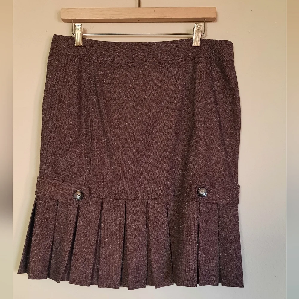 Vintage Brown Tweed Pleated Skirt Academia Academic Collegiate Preppy Y2k